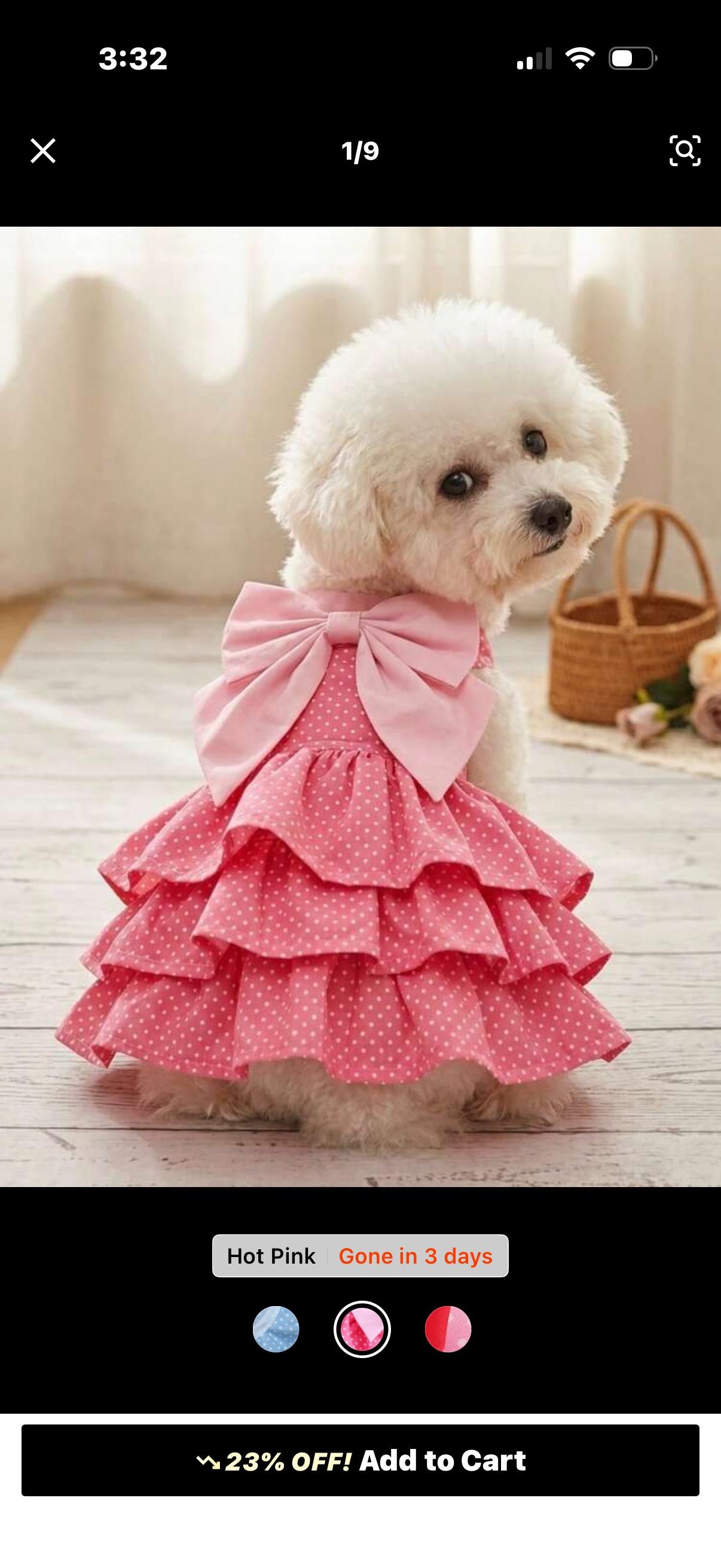 Pink Polka Dot Dog Dress with Big Bow – Ruffle Tutu Pet Outfit for Small Dogs, Puppy Party Dress, Cute Girl Dog