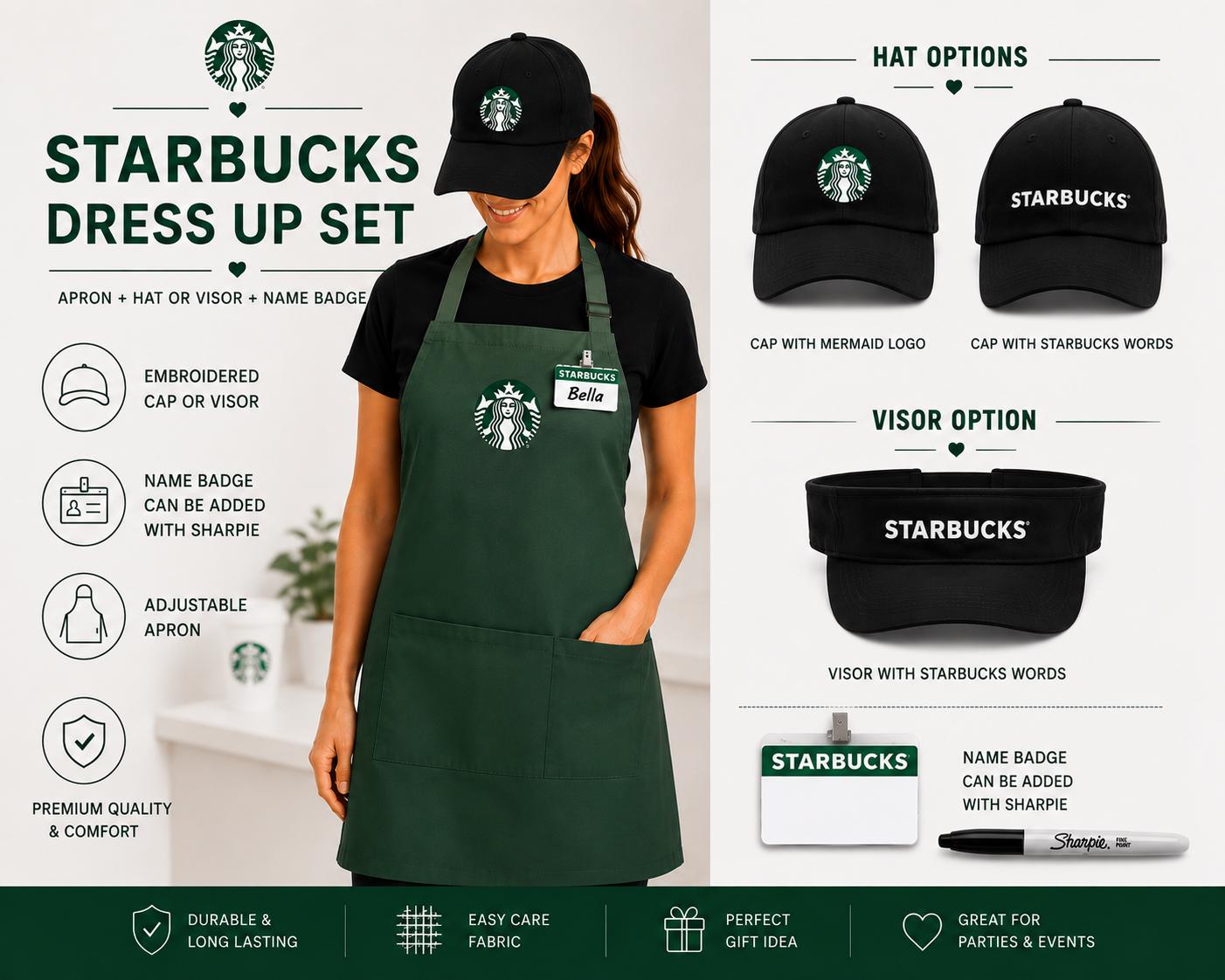 Starbucks Adult Apron | Starbucks Halloween costume | Adult - Dress Up Set -Starbucks