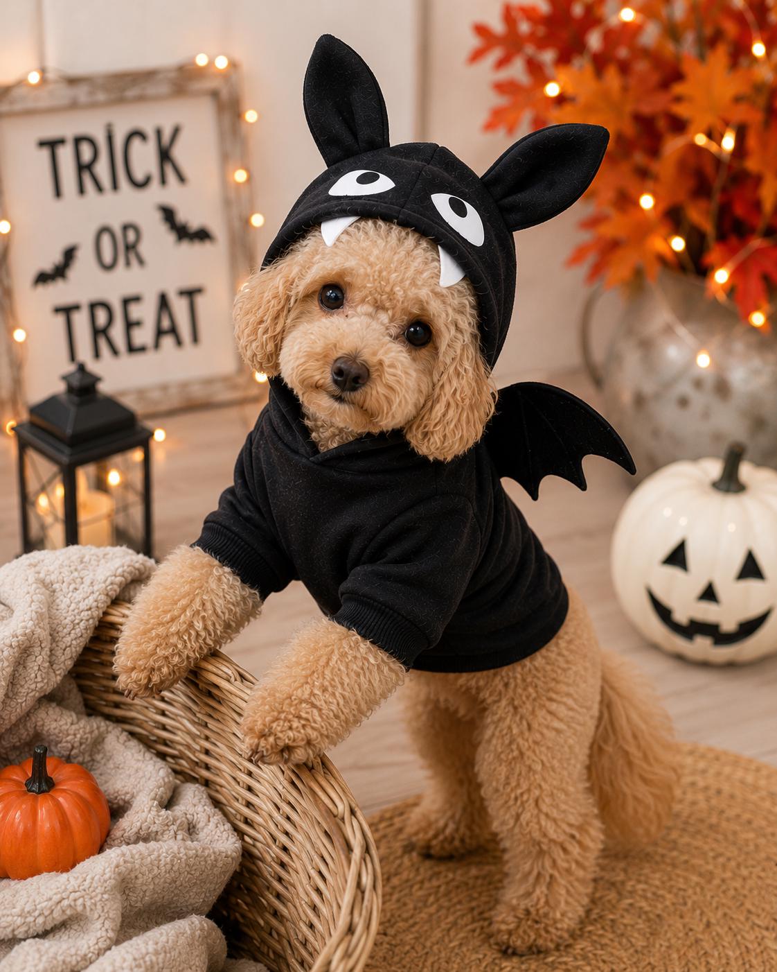 Bat Dog Costume, Halloween Dog Costume, Black Bat Hoodie with Wings, Cute Pet Halloween Outfit, Yorkie Poodle Small Dog Costume