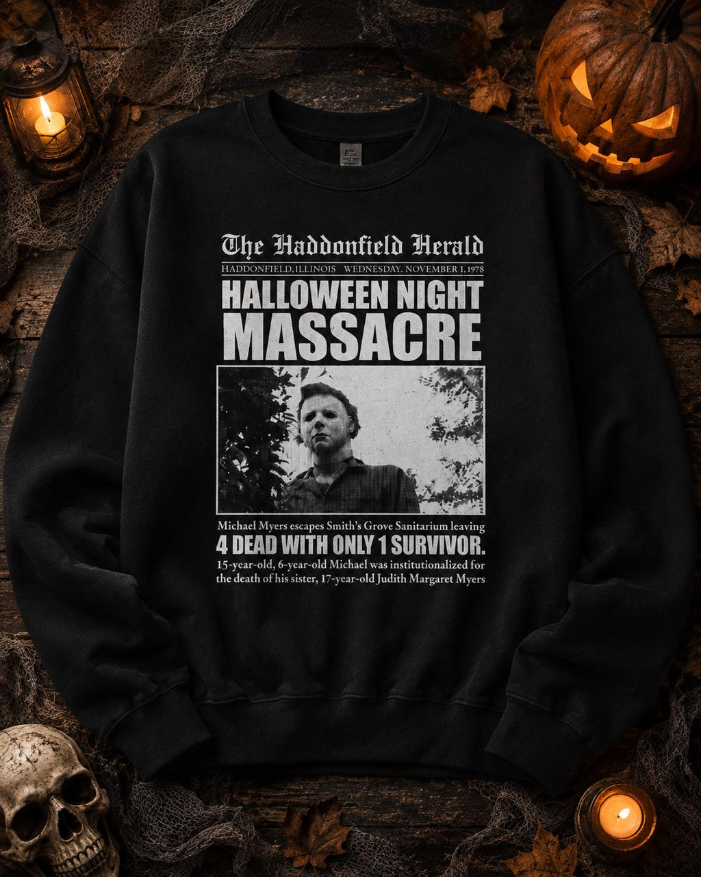 Halloween Night Massacre Sweatshirt | Michael Myers Inspired Crewneck | Vintage Horror Sweatshirt | Halloween Movie Fan Gift | Spooky Season