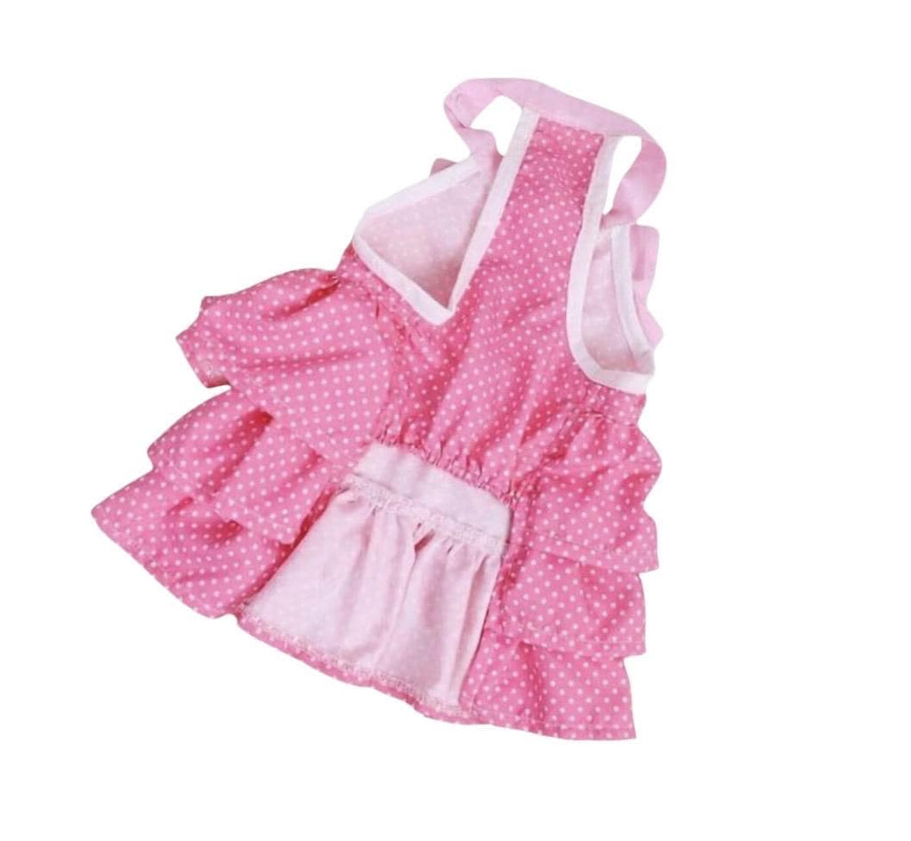 Pink Polka Dot Dog Dress with Big Bow – Ruffle Tutu Pet Outfit for Small Dogs, Puppy Party Dress, Cute Girl Dog