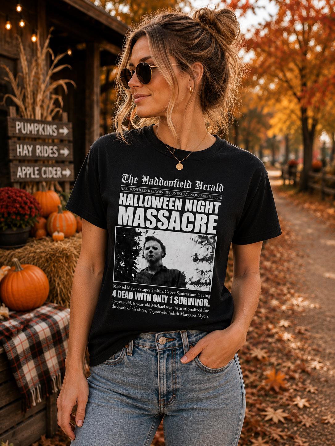 Halloween Night Massacre T-Shirt | Vintage Horror Shirt | Michael Myers Inspired Tee | Halloween Graphic Tee | Spooky Season Shirt | Horror