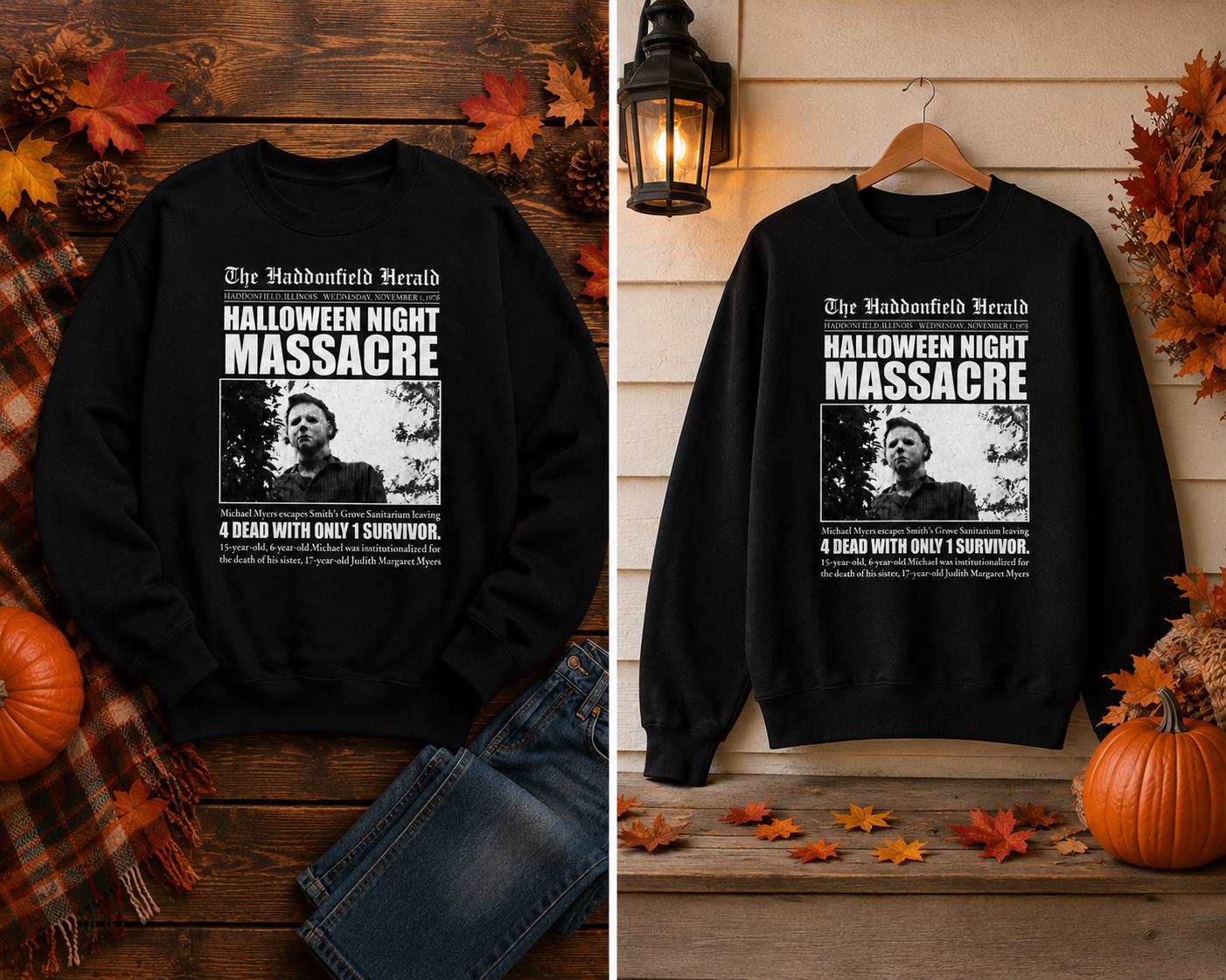 Halloween Night Massacre Sweatshirt | Michael Myers Inspired Crewneck | Vintage Horror Sweatshirt | Halloween Movie Fan Gift | Spooky Season