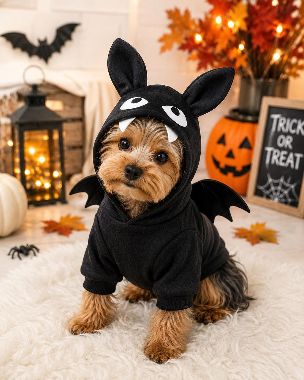 Bat Dog Costume, Halloween Dog Costume, Black Bat Hoodie with Wings, Cute Pet Halloween Outfit, Yorkie Poodle Small Dog Costume