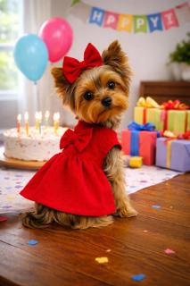 Dog red bow dress, birthday dress, Valentines day dress, Christmas Outfit