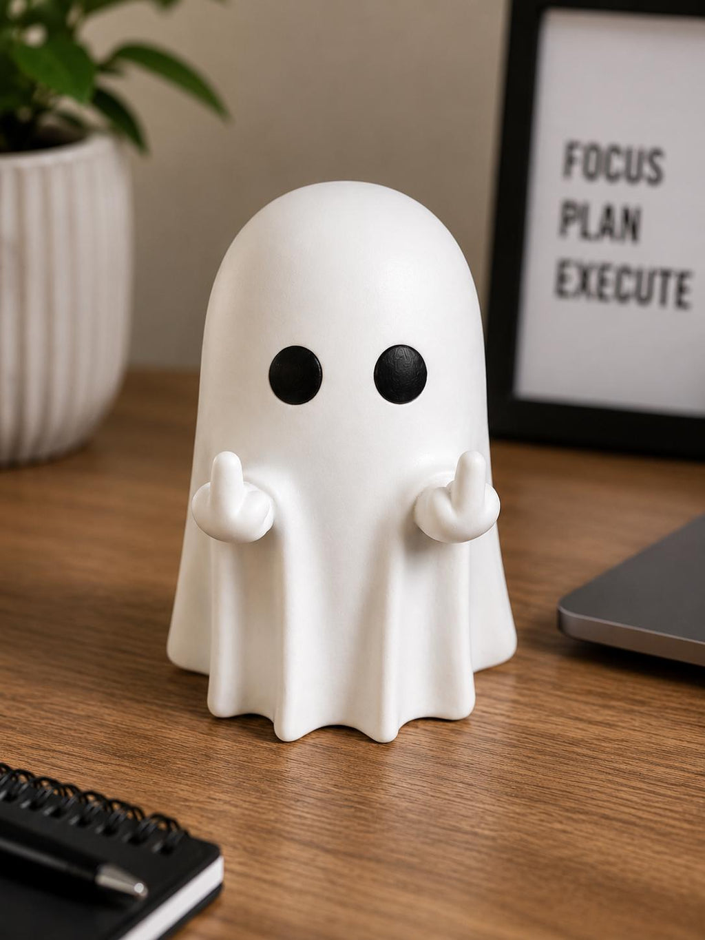 Funny Middle Finger Ghost Figurine  | Rude Ghost Halloween Decor | Funny Desk & Shelf Decor | Spooky Gift