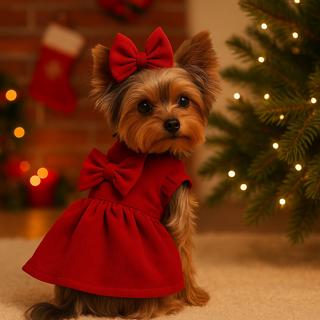 Dog red bow dress, birthday dress, Valentines day dress, Christmas Outfit