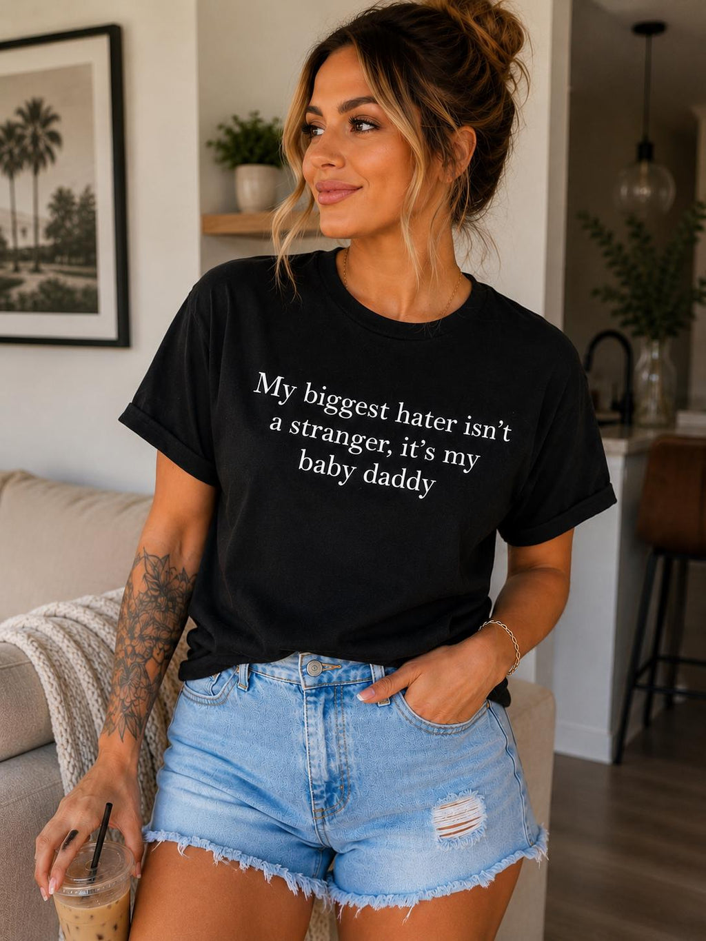 Funny Baby Daddy Shirt | My Biggest Hater Isn’t a Stranger It’s My Baby Daddy Tee | Sarcastic Mom Shirt | Funny Women’s T-Shirt