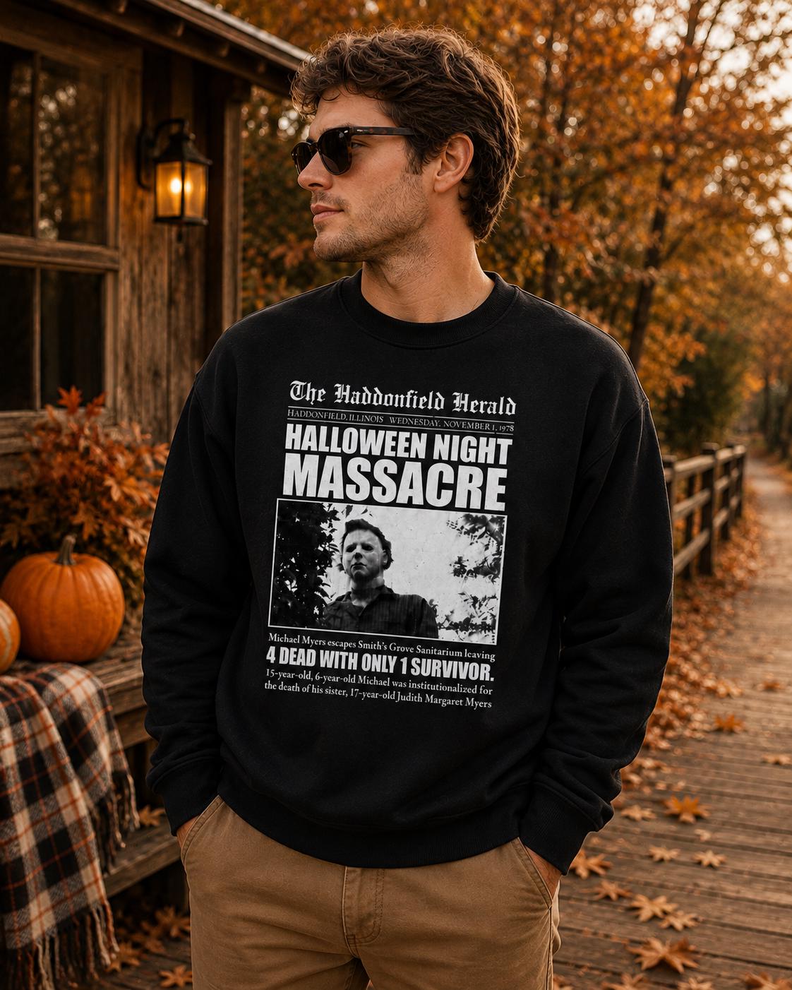 Halloween Night Massacre Sweatshirt | Michael Myers Inspired Crewneck | Vintage Horror Sweatshirt | Halloween Movie Fan Gift | Spooky Season