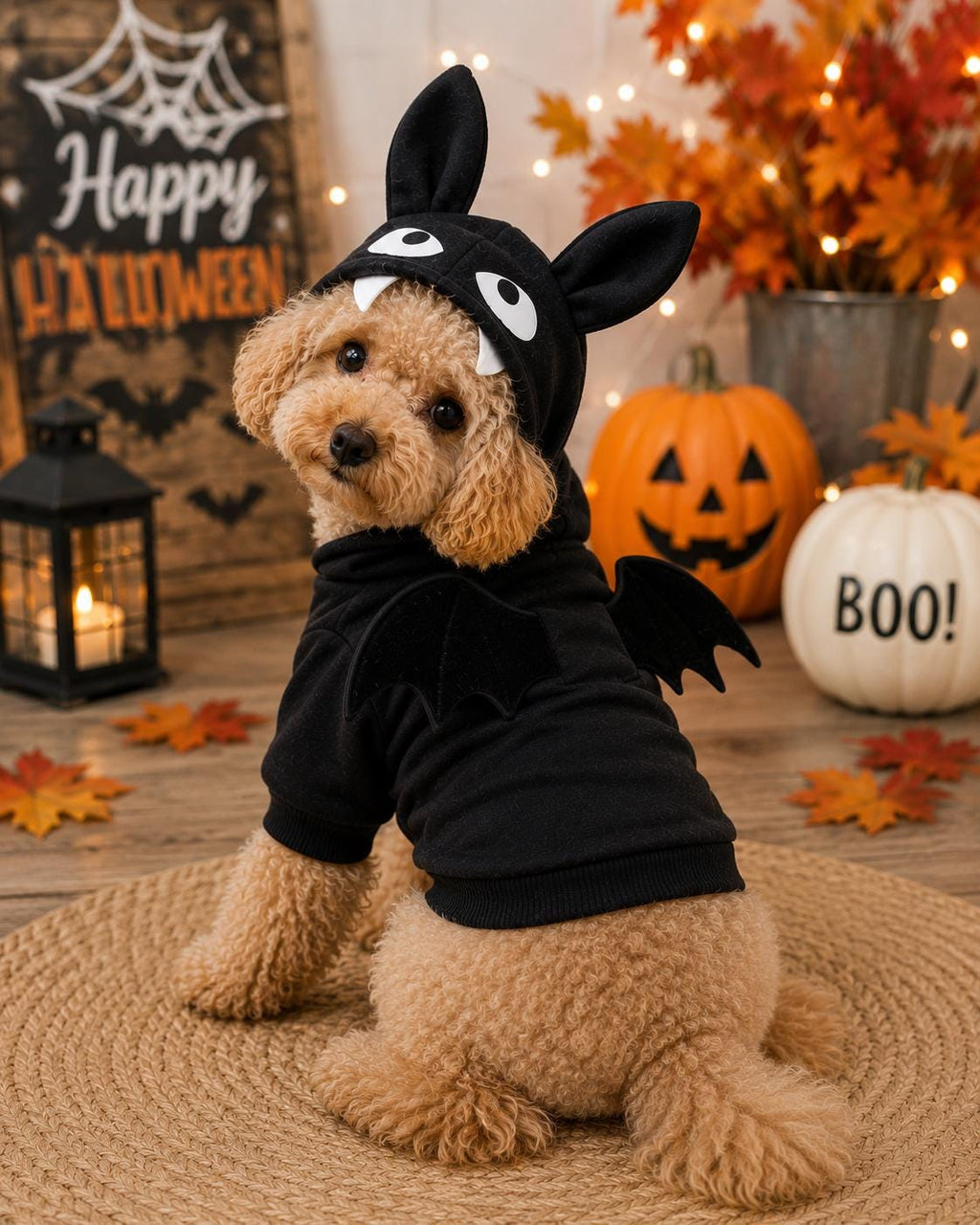 Bat Dog Costume, Halloween Dog Costume, Black Bat Hoodie with Wings, Cute Pet Halloween Outfit, Yorkie Poodle Small Dog Costume