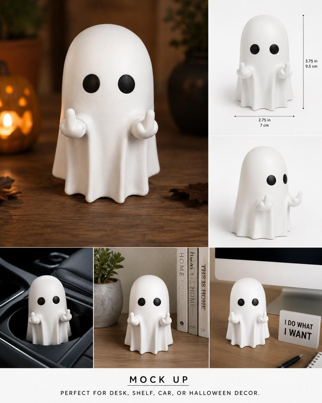 Funny Middle Finger Ghost Figurine  | Rude Ghost Halloween Decor | Funny Desk & Shelf Decor | Spooky Gift
