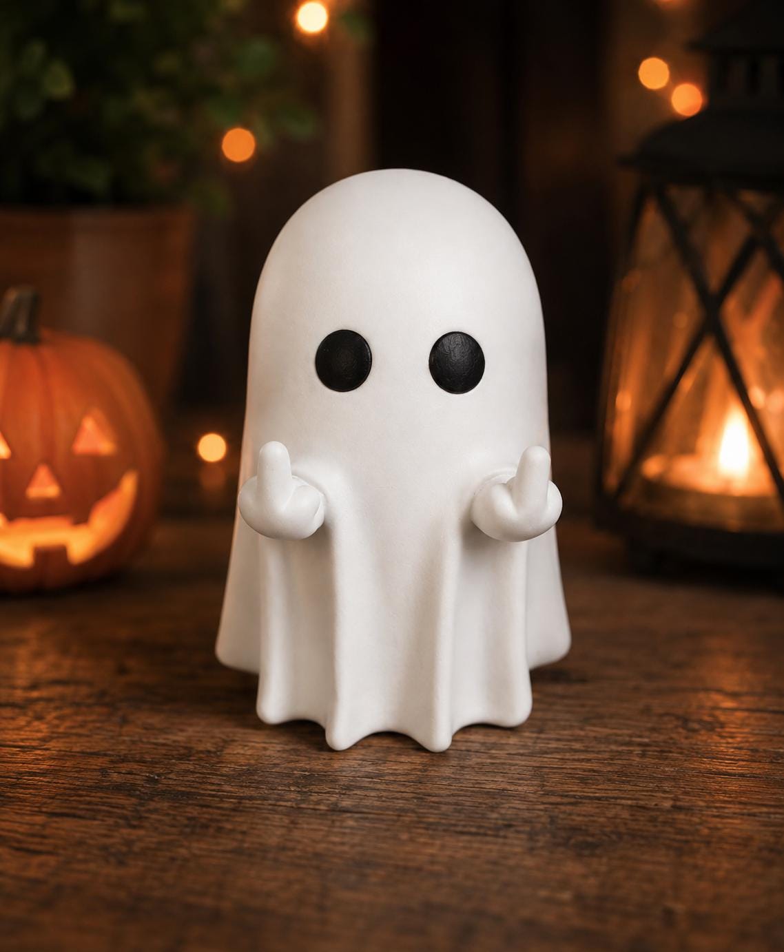 Funny Middle Finger Ghost Figurine  | Rude Ghost Halloween Decor | Funny Desk & Shelf Decor | Spooky Gift
