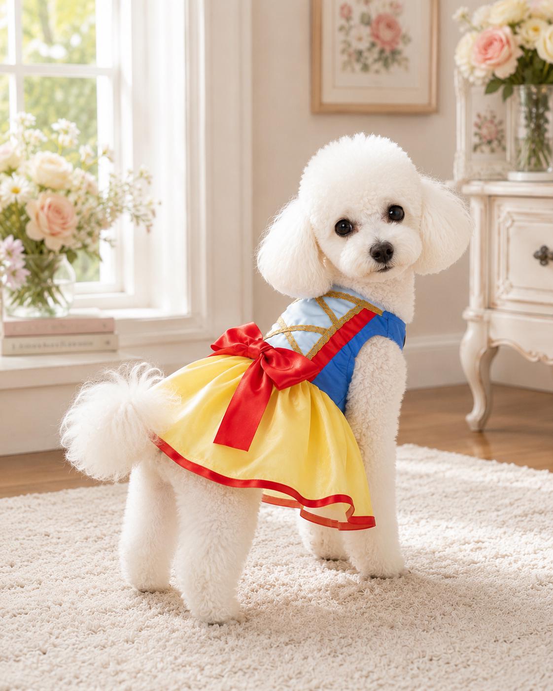 Enchanting Snow White-Inspired Dog Dress – Fairytale Princess Outfit for Small Dogs