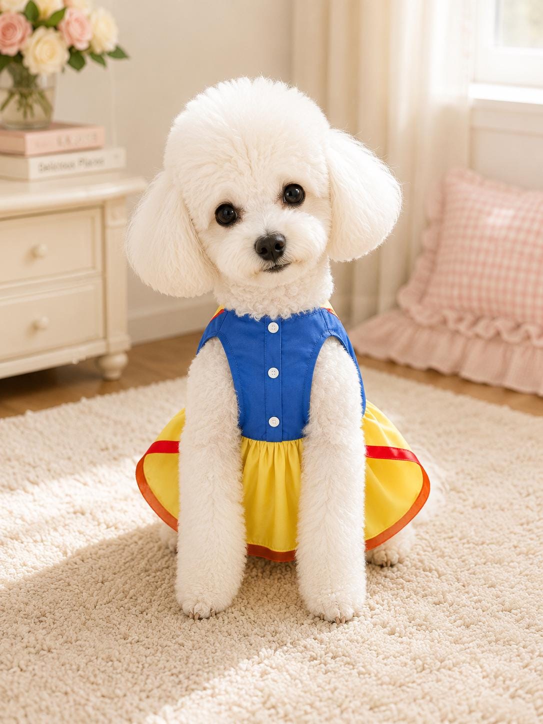 Enchanting Snow White-Inspired Dog Dress – Fairytale Princess Outfit for Small Dogs