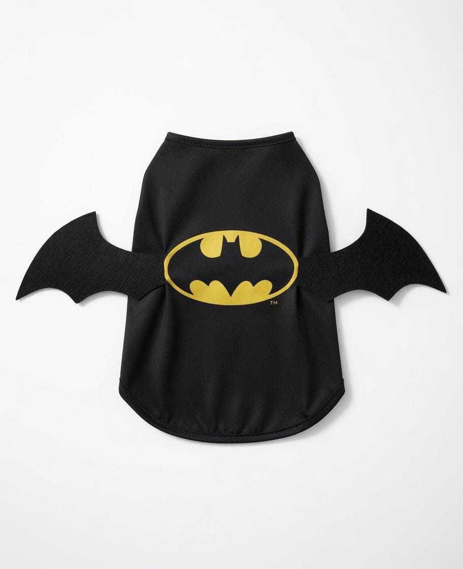 Bat-Ready Pup: Cute Batman-Themed Costume with Wings
