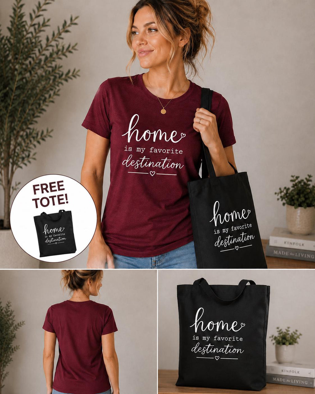 Home Is My Favorite Destination Shirt with FREE Matching Tote | Cozy Homebody Tee | Bella + Canvas Graphic T-Shirt | Housewarming Gift