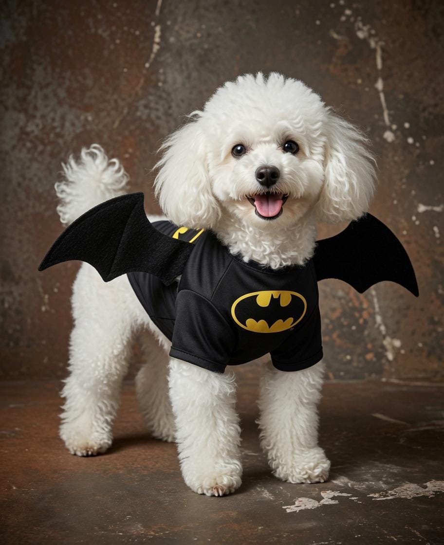 Bat-Ready Pup: Cute Batman-Themed Costume with Wings