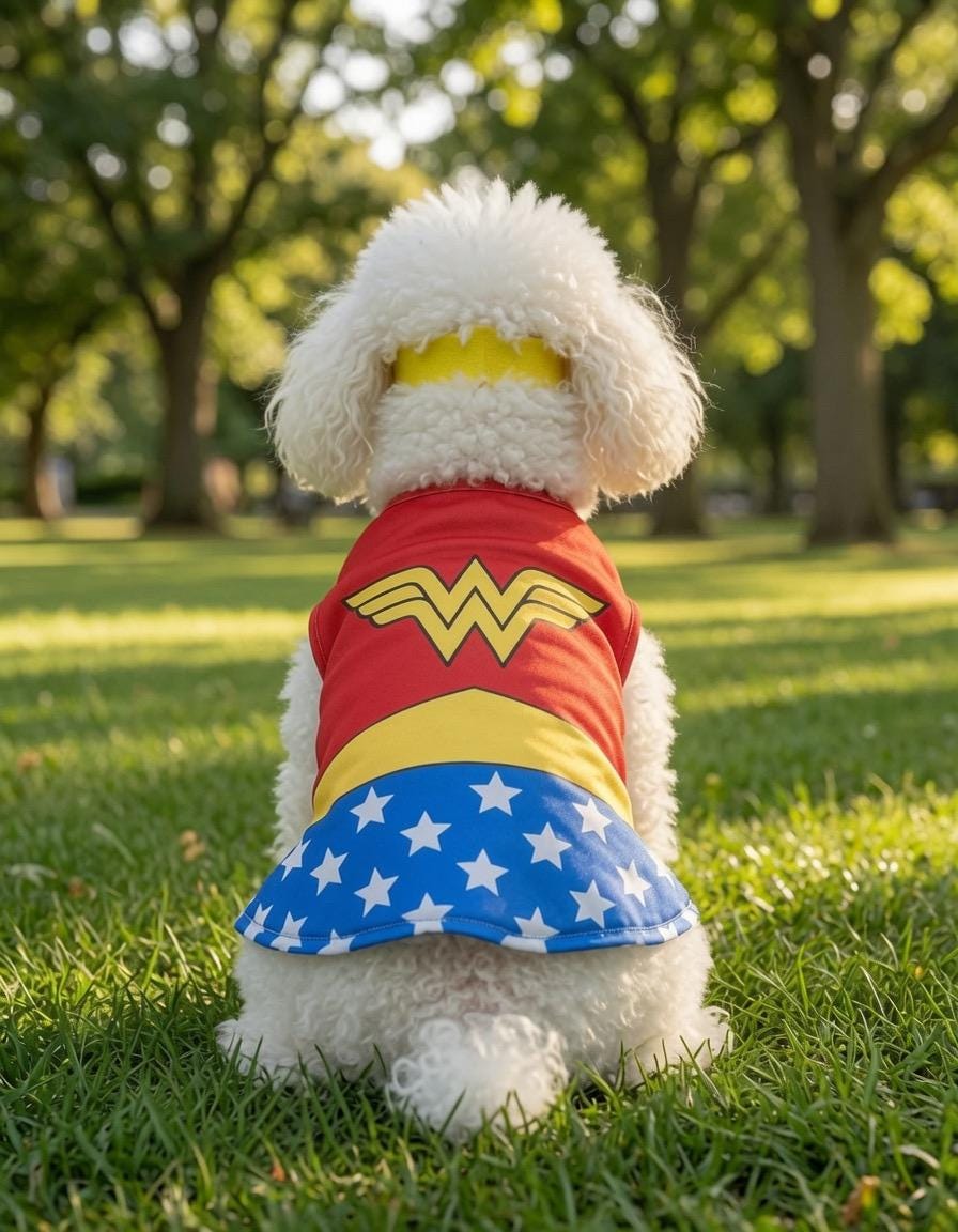 Wonder Woman Inspired Dog Costume,Heroic Cape & Amazon-Style Look for Halloween Parties