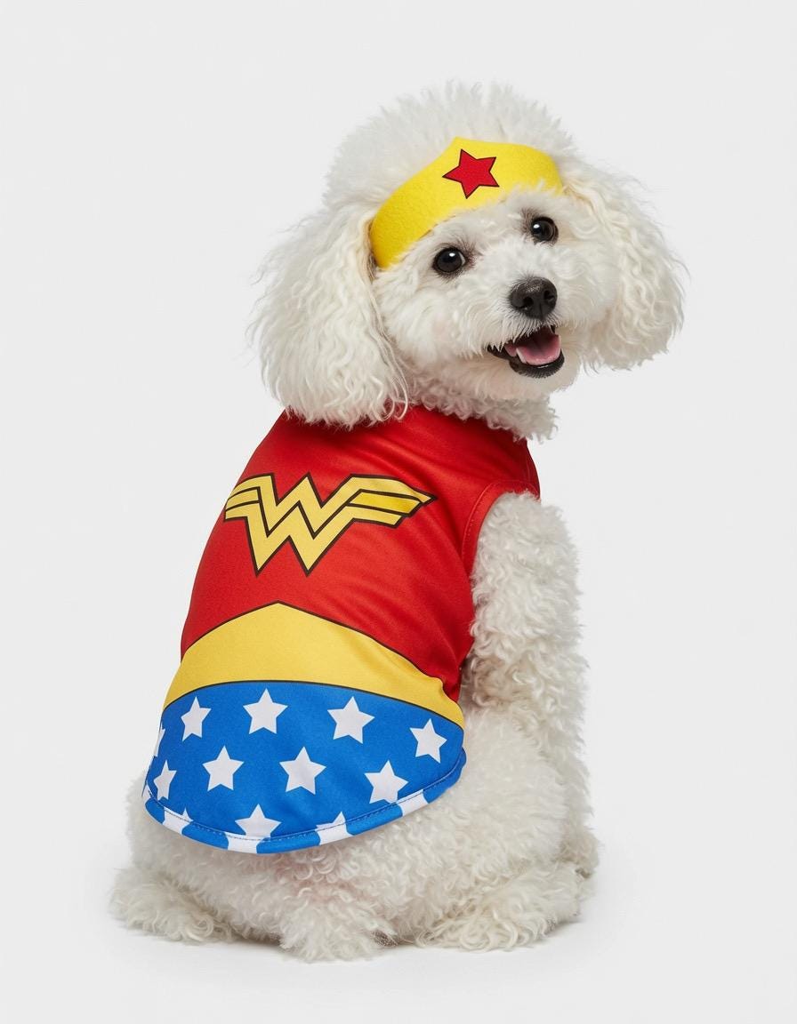 Wonder Woman Inspired Dog Costume,Heroic Cape & Amazon-Style Look for Halloween Parties